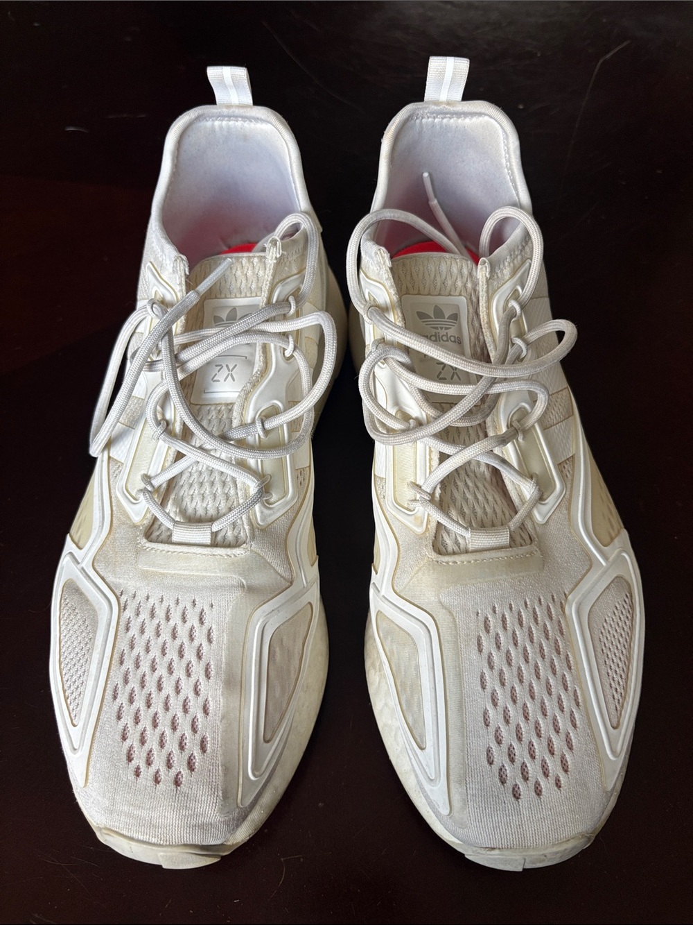 adidas Originals ZX 2K Boost White and Cream Athletic Sneakers